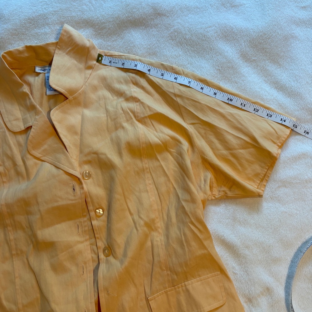 Anna & Frank Vintage 100% Silk Short Sleeve Button Up Shirt Orange Sz L Tie Back - Picture 5 of 9